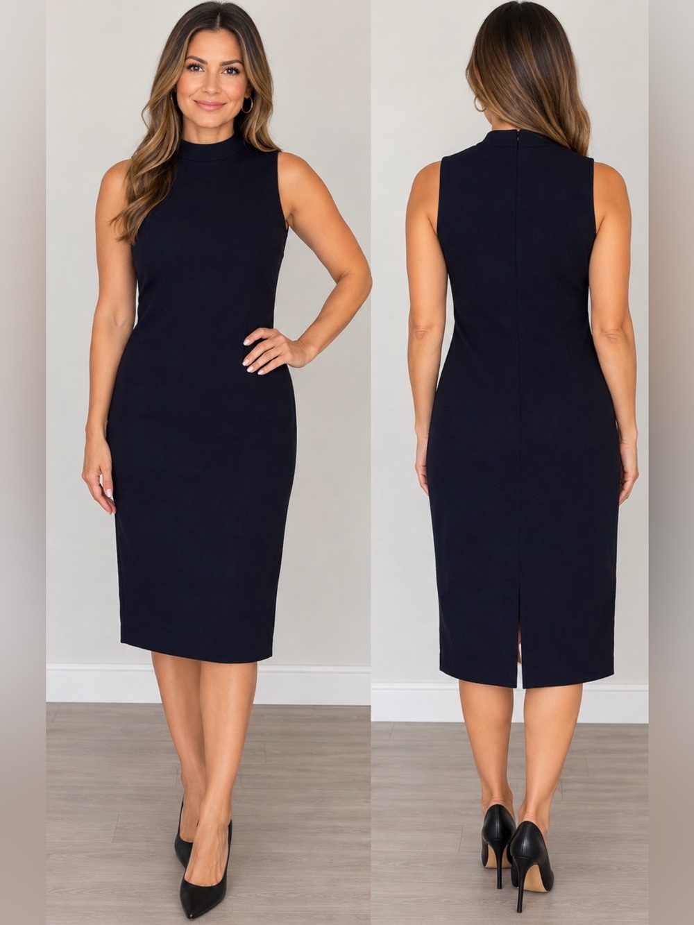Ralph Lauren Sleeveless Mock Neck Midi Dress - Navy